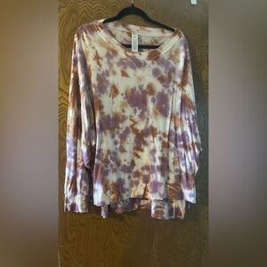 JoyLab Lavender & Rust Tie-Dye Long Sleeve Pullover